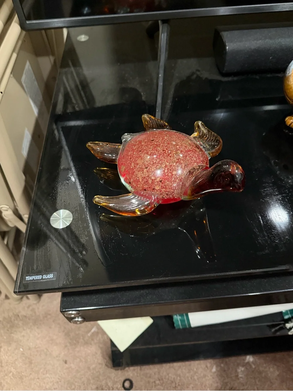 Pier 1 import Sea Turtle Table Top Glass Decor Red Multi